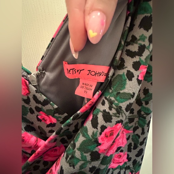 Betsey Johnson Gray Pink Rose Floral Leopard-Print Sheath Dress Sz 10 - Picture 8 of 11